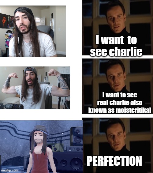 Woo Yeah Baby! That's What I've Been Waiting For | I want  to see charlie; I want to see real charlie also known as moistcritikal; PERFECTION | image tagged in michael fassbender perfection,charlie,penguinz0,pokemon | made w/ Imgflip meme maker