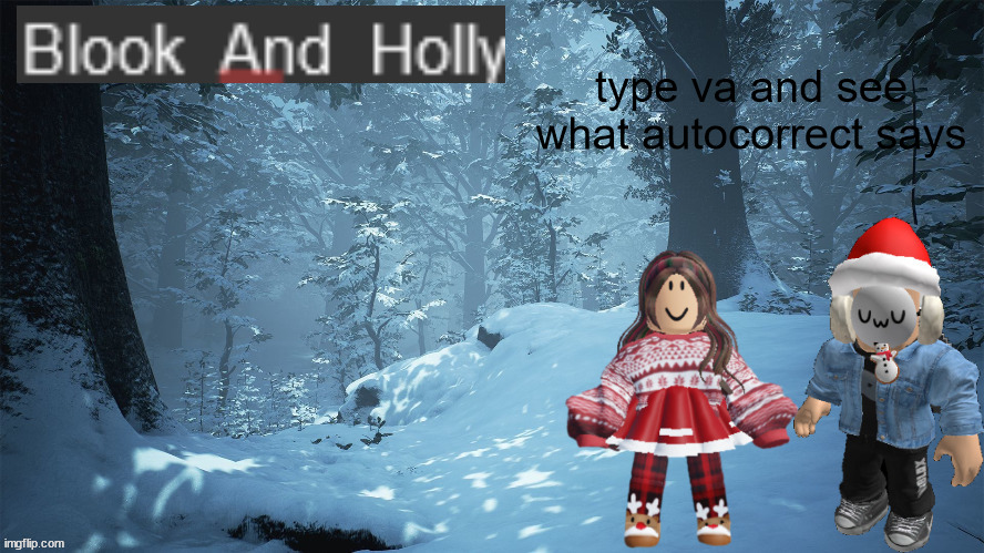 Blook_And_Holly | type va and see what autocorrect says | image tagged in blook_and_holly | made w/ Imgflip meme maker