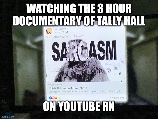 WATCHING THE 3 HOUR DOCUMENTARY OF TALLY HALL; ON YOUTUBE RN | made w/ Imgflip meme maker