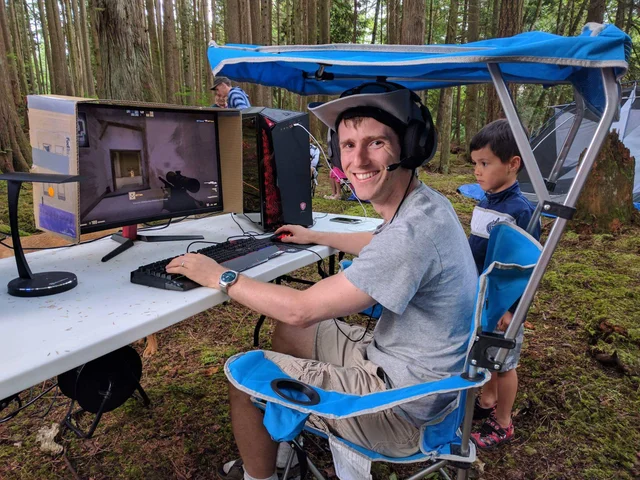 High Quality Gaming in the Outdoors Blank Meme Template