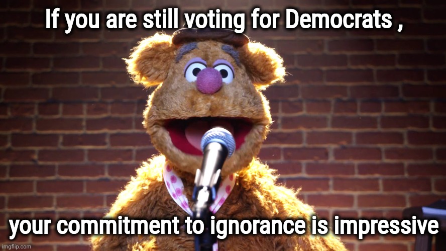 Even Barack Obama warned you ! | If you are still voting for Democrats , your commitment to ignorance is impressive | image tagged in fozzie bear at microphone,stupid liberals,government corruption,this is fine,no mean tweets,dumb people | made w/ Imgflip meme maker