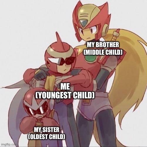 Height comparisons | MY BROTHER
(MIDDLE CHILD); ME
(YOUNGEST CHILD); MY SISTER
(OLDEST CHILD) | image tagged in mega man side characters,video games,memes | made w/ Imgflip meme maker