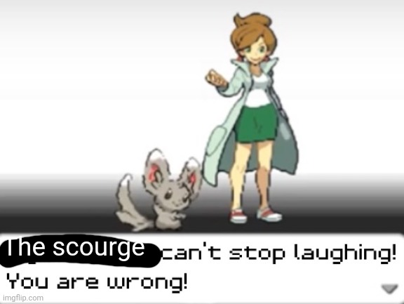 My Pokemon can't stop laughing! You are wrong! | The scourge | image tagged in my pokemon can't stop laughing you are wrong | made w/ Imgflip meme maker