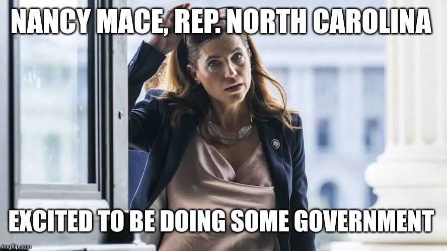 Nancy Mace | NANCY MACE, REP. NORTH CAROLINA; EXCITED TO BE DOING SOME GOVERNMENT | image tagged in nancy mace | made w/ Imgflip meme maker