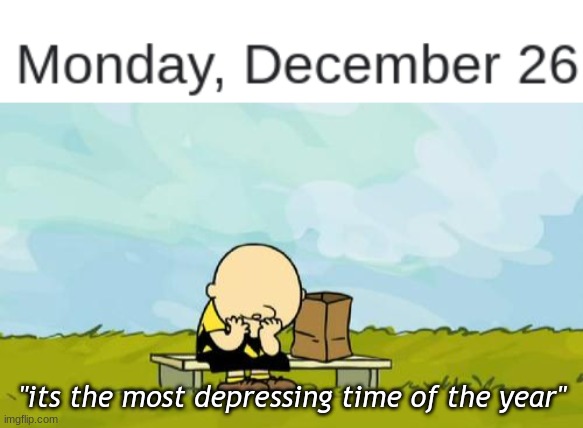 "its the most depressing time of the year" | image tagged in depressed charlie brown | made w/ Imgflip meme maker