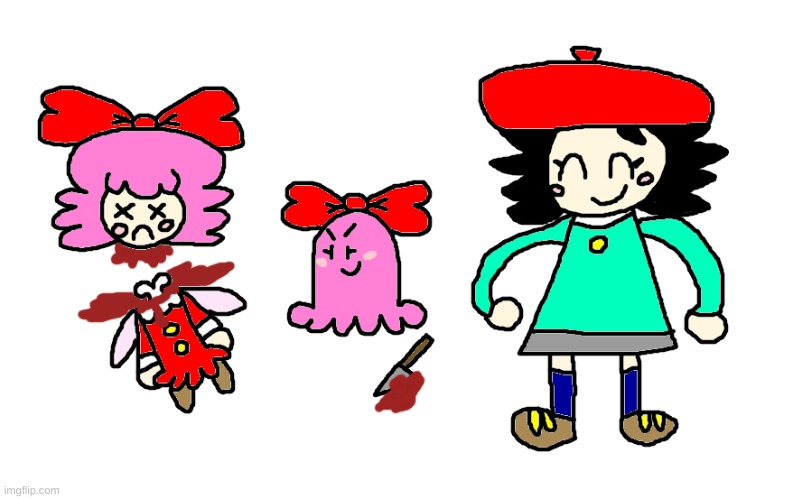 Kirby Girls Fanart | image tagged in kirby,fanart,gore,knife,blood,funny | made w/ Imgflip meme maker