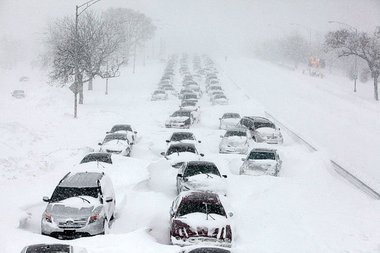 Snow storm stranded cars highway Blank Meme Template