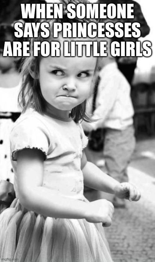 Angry Toddler | WHEN SOMEONE SAYS PRINCESSES ARE FOR LITTLE GIRLS | image tagged in memes,angry toddler | made w/ Imgflip meme maker