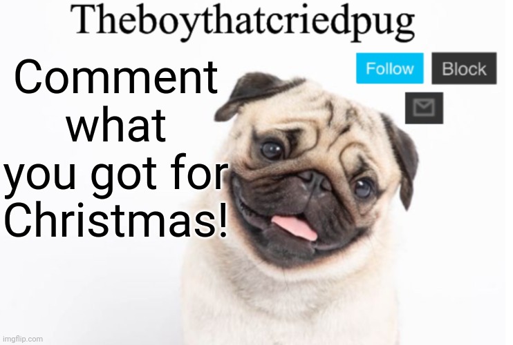 Yay | Comment what you got for Christmas! | image tagged in theboythatcriedpug | made w/ Imgflip meme maker