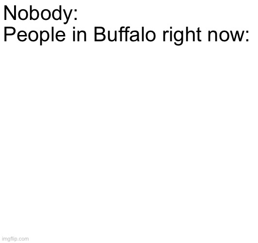 Spin-off of Iceu’s alaska meme | Nobody:
People in Buffalo right now: | image tagged in buffalo,new york,snow,winter,oof,sad | made w/ Imgflip meme maker