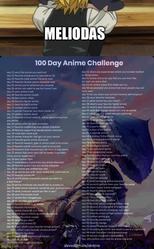 Day 21 | MELIODAS | image tagged in 100 day anime challenge | made w/ Imgflip meme maker