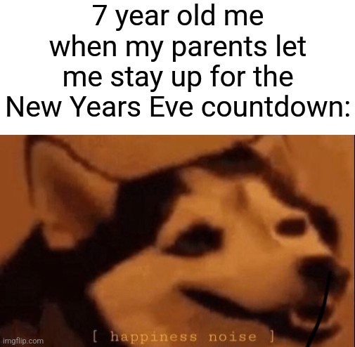 Thank you mom and dad :) | 7 year old me when my parents let me stay up for the New Years Eve countdown: | image tagged in blank white template,happiness noise | made w/ Imgflip meme maker