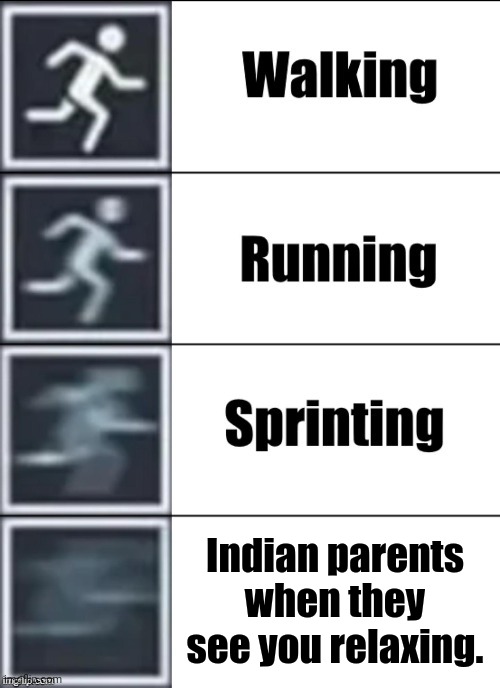 Very Fast | Indian parents when they see you relaxing. | image tagged in very fast | made w/ Imgflip meme maker