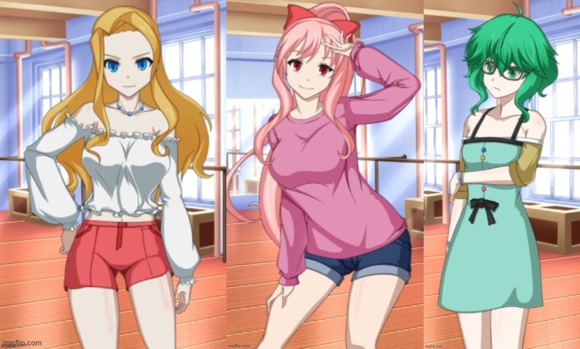 Girls from a South Korean hentai game (Yumi, Sabrina and Erina) | made w/ Imgflip meme maker