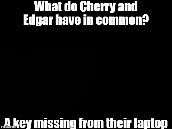 Blck | What do Cherry and Edgar have in common? A key missing from their laptop | made w/ Imgflip meme maker