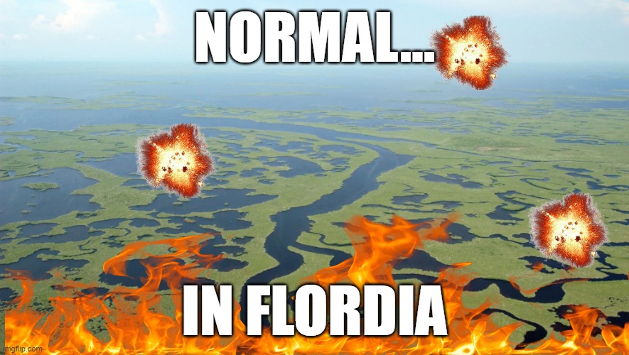 what flordia feels like | NORMAL... IN FLORDIA | image tagged in florida,explosion | made w/ Imgflip meme maker