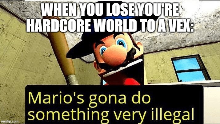 if you know,you know | WHEN YOU LOSE YOU'RE HARDCORE WORLD TO A VEX: | image tagged in mario s gonna do something very illegal,minecraft,dantdm,hardcore | made w/ Imgflip meme maker