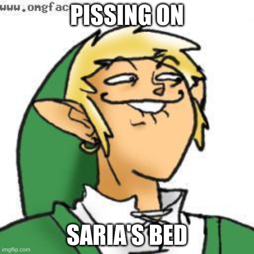 lol of zelda | PISSING ON; SARIA'S BED | image tagged in lol of zelda | made w/ Imgflip meme maker