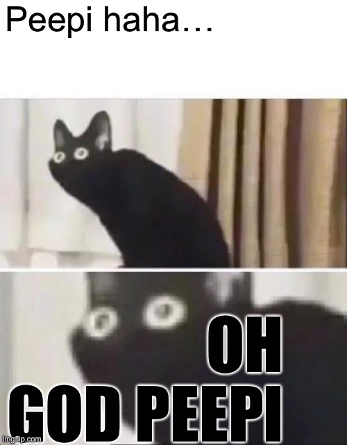 Oh No Black Cat | Peepi haha… OH GOD PEEPI | image tagged in oh no black cat | made w/ Imgflip meme maker