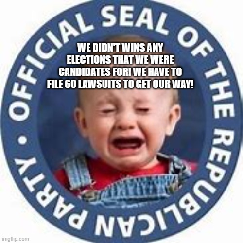 WE DIDN'T WINS ANY ELECTIONS THAT WE WERE CANDIDATES FOR! WE HAVE TO FILE 60 LAWSUITS TO GET OUR WAY! | made w/ Imgflip meme maker