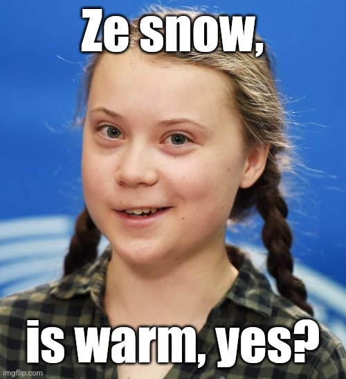 Greta Thunberg | Ze snow, is warm, yes? | image tagged in greta thunberg | made w/ Imgflip meme maker