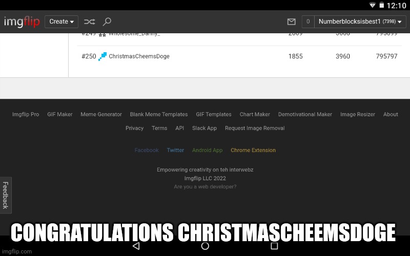 You are in THE leadboard christmascheemsdoge | CONGRATULATIONS CHRISTMASCHEEMSDOGE | made w/ Imgflip meme maker