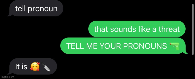 convo with me and my gf | image tagged in pronouns,girlfriend | made w/ Imgflip meme maker