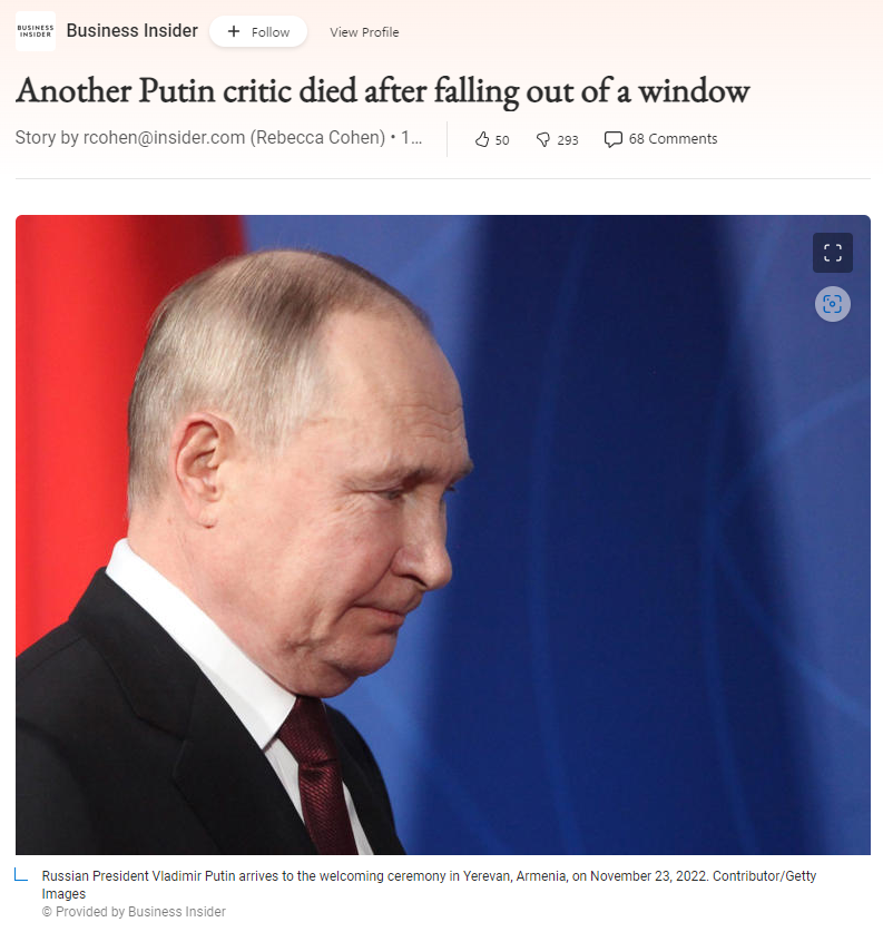 High Quality Another Putin critic died after falling out of a window Blank Meme Template