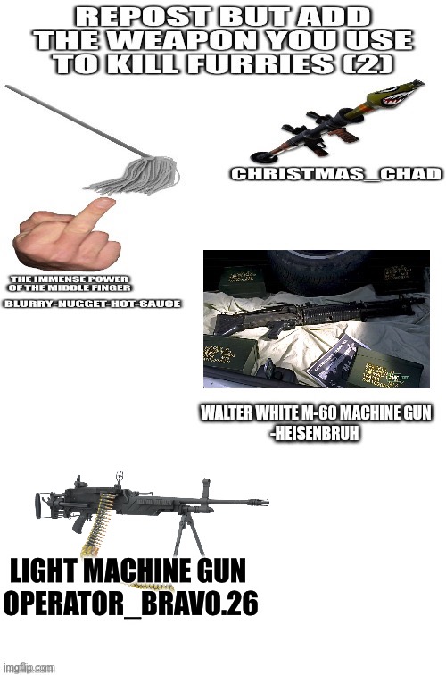 LIGHT MACHINE GUN 
OPERATOR_BRAVO.26 | made w/ Imgflip meme maker