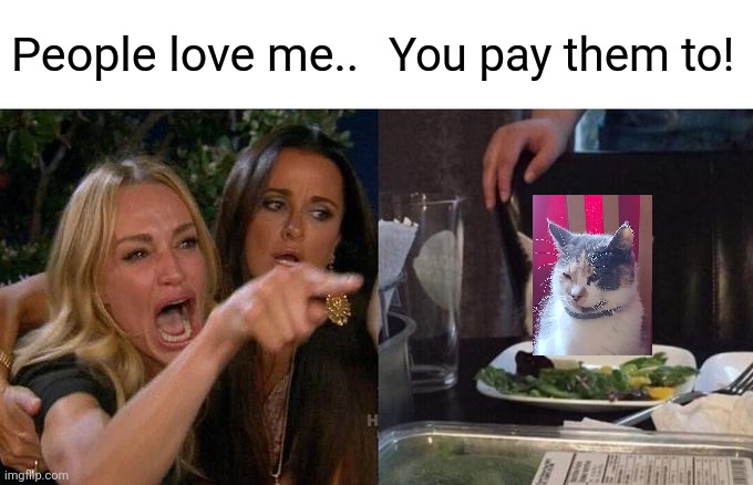 Honesty | People love me.. You pay them to! | image tagged in memes,woman yelling at cat | made w/ Imgflip meme maker