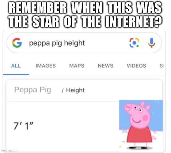 neither do i | REMEMBER  WHEN  THIS  WAS THE  STAR  OF  THE  INTERNET? | image tagged in memes,funny memes,peppa pig | made w/ Imgflip meme maker