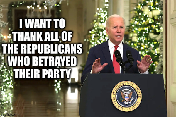 "Merry Christmas" from Joe Biden | image tagged in merry christmas,joe biden,thanks,republicans,betrayal | made w/ Imgflip meme maker