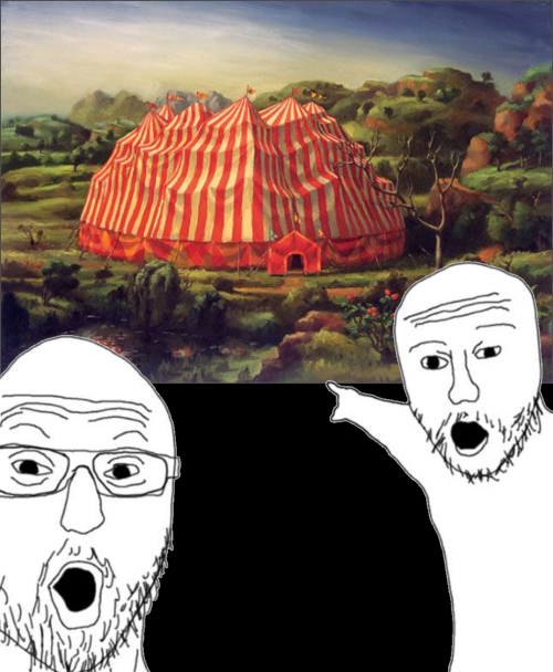 Big Tent with pointing wojaks Blank Meme Template