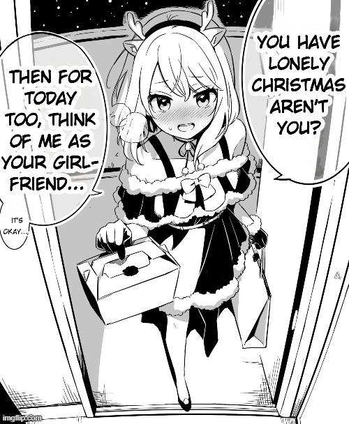 "My Male Friend Dressed up as a Woman for the First Time for me, Who was Lonely" by Tsumumi. | image tagged in femboy,yaoi,manga,lgbt,merry christmas | made w/ Imgflip meme maker