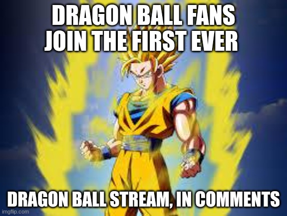 New stream | DRAGON BALL FANS JOIN THE FIRST EVER; DRAGON BALL STREAM, IN COMMENTS | image tagged in dragon ball z | made w/ Imgflip meme maker