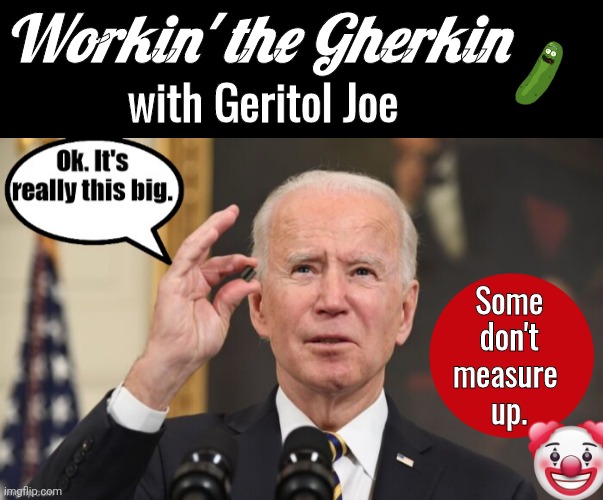 Biden workin' the gherkin | Workin' the Gherkin; with Geritol Joe; Some don't measure 
up. | image tagged in black box | made w/ Imgflip meme maker