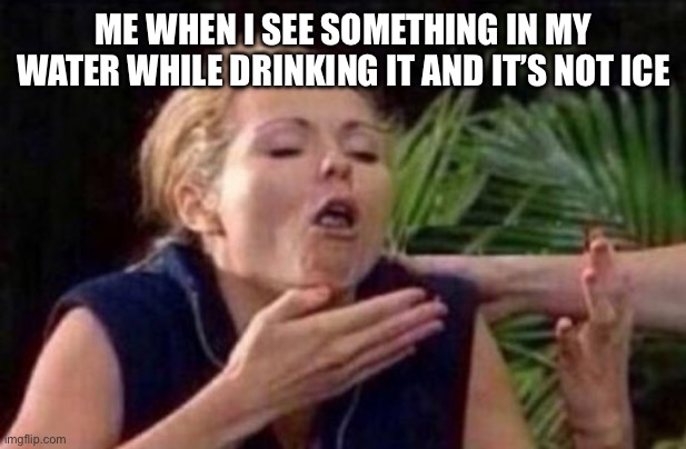Wtf is in my water | ME WHEN I SEE SOMETHING IN MY WATER WHILE DRINKING IT AND IT’S NOT ICE | image tagged in about to puke | made w/ Imgflip meme maker