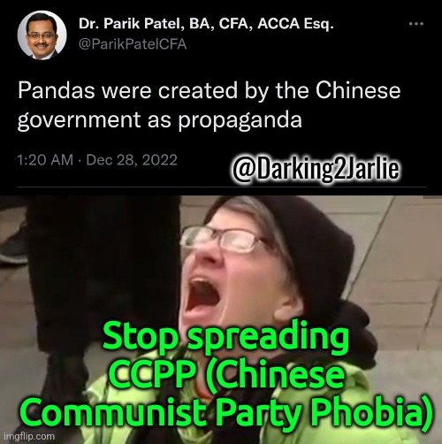 Evil racist Indian spreading CommiePhobia #CCPP | @Darking2Jarlie; Stop spreading CCPP (Chinese Communist Party Phobia) | image tagged in screaming liberal,communism,marxism,china,liberal logic,propaganda | made w/ Imgflip meme maker