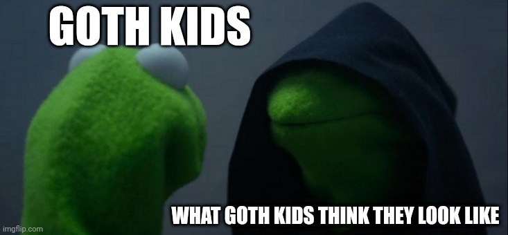 Evil Kermit | GOTH KIDS; WHAT GOTH KIDS THINK THEY LOOK LIKE | image tagged in memes,evil kermit | made w/ Imgflip meme maker