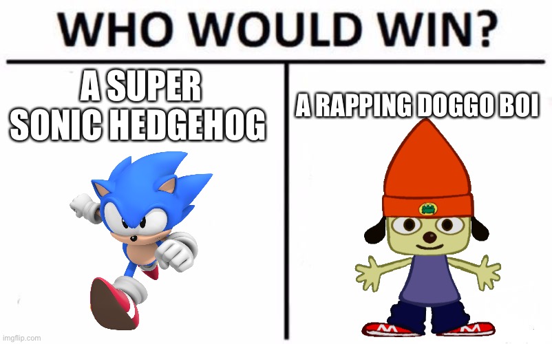 ??? | A SUPER SONIC HEDGEHOG; A RAPPING DOGGO BOI | image tagged in memes,who would win | made w/ Imgflip meme maker