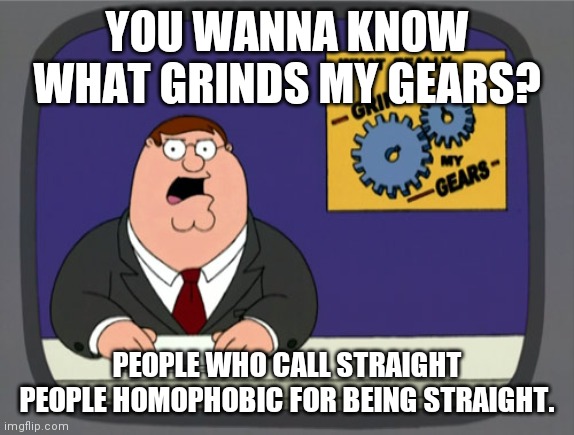 Peter Griffin News | YOU WANNA KNOW WHAT GRINDS MY GEARS? PEOPLE WHO CALL STRAIGHT PEOPLE HOMOPHOBIC FOR BEING STRAIGHT. | image tagged in memes,peter griffin news,sexuality | made w/ Imgflip meme maker