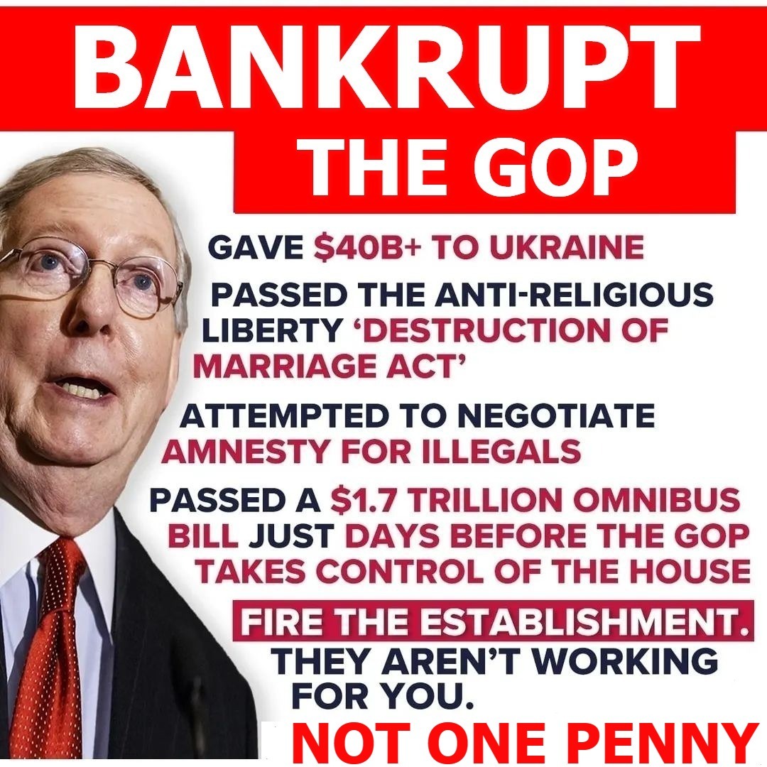 GUT the GOP! Not one Penny! | image tagged in bankrupt the gop,bankruptcy,fire the establishment,fire mitch the bitch,rino party,treason | made w/ Imgflip meme maker