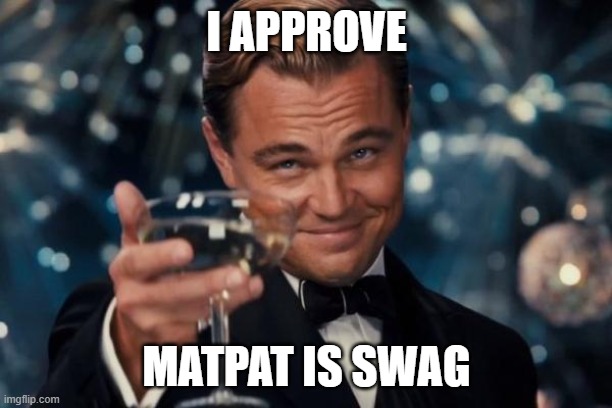 Leonardo Dicaprio Cheers Meme | I APPROVE MATPAT IS SWAG | image tagged in memes,leonardo dicaprio cheers | made w/ Imgflip meme maker