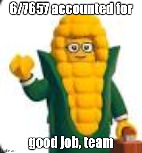 solomon fleck | 6/7657 accounted for; good job, team | image tagged in solomon fleck | made w/ Imgflip meme maker