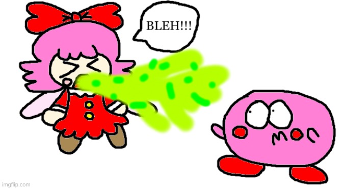 Ribbon's vomit problems | image tagged in kirby,vomit,funny,gross,cute,fanart | made w/ Imgflip meme maker