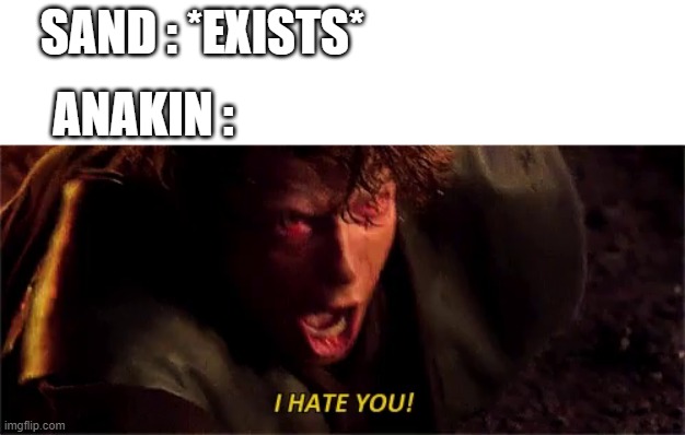 anakin i hate you with subtitle | SAND : *EXISTS*; ANAKIN : | image tagged in anakin i hate you with subtitle | made w/ Imgflip meme maker