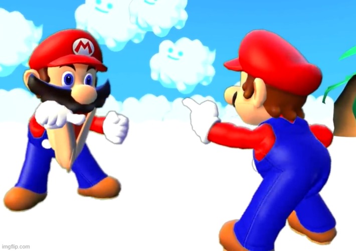 Mario’s pointing at each other | image tagged in mario s pointing at each other | made w/ Imgflip meme maker