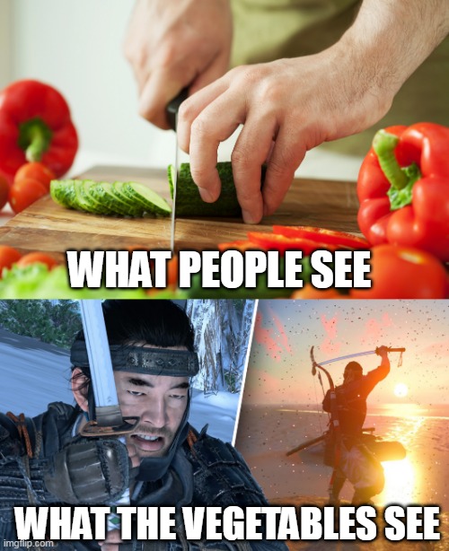  WHAT PEOPLE SEE; WHAT THE VEGETABLES SEE | image tagged in food | made w/ Imgflip meme maker