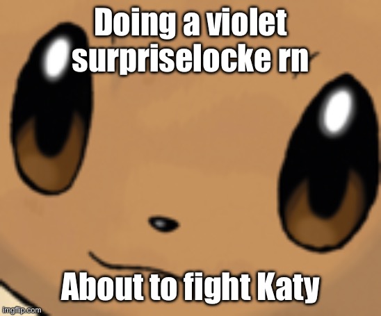 Current team in the comments | Doing a violet surpriselocke rn; About to fight Katy | image tagged in eevee face | made w/ Imgflip meme maker