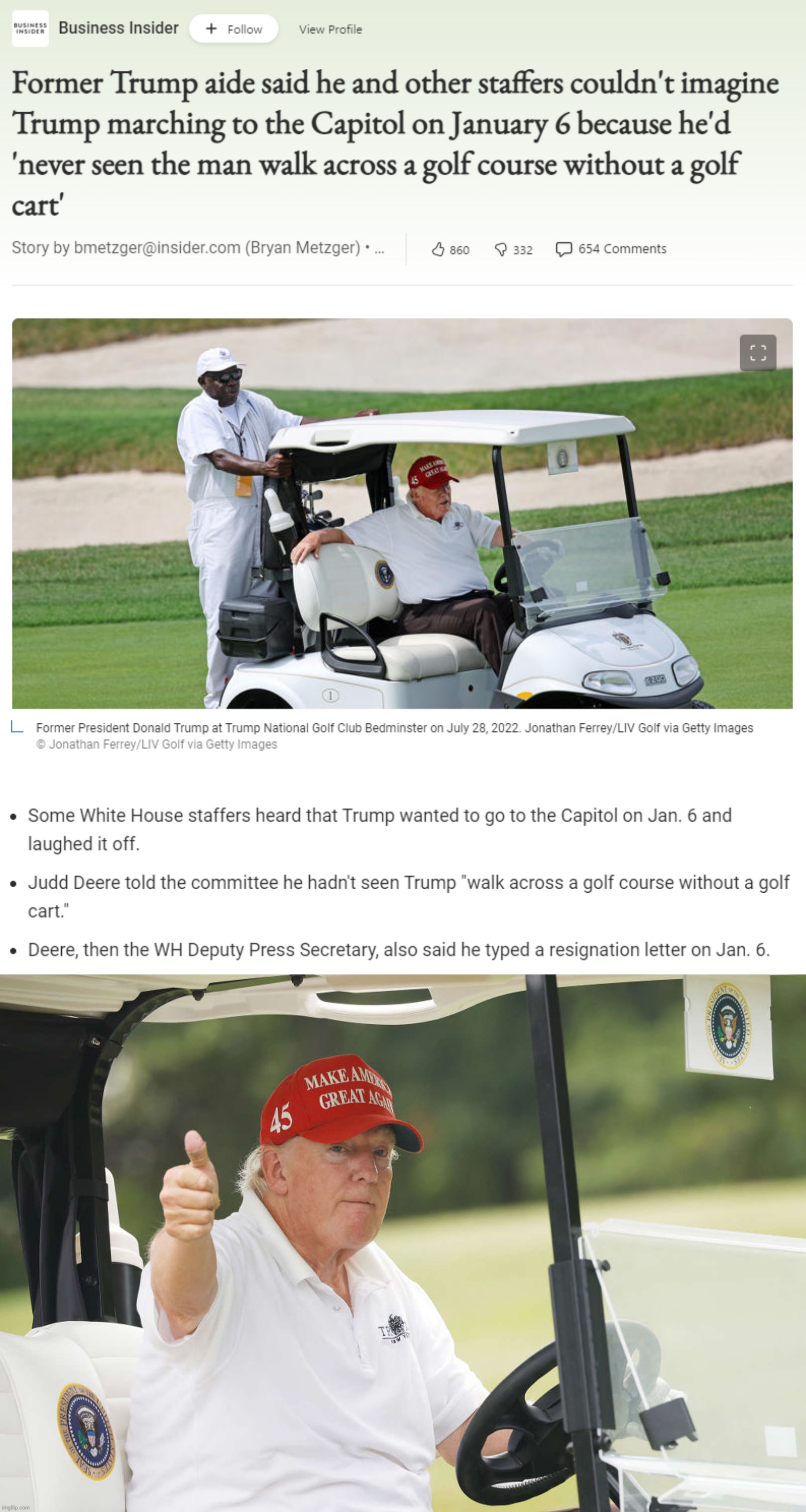 Troll of the Day: Donald J. Trump | image tagged in fatass trump on a golf cart,old donald trump thumbs up | made w/ Imgflip meme maker